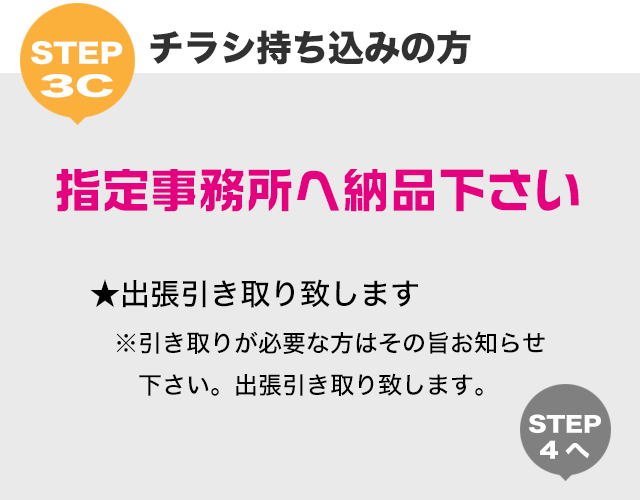 チラシ持ち込みの方は指定場所へ納品下さい。